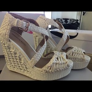 Obsession Rules Woven White Wedge Platform Heels